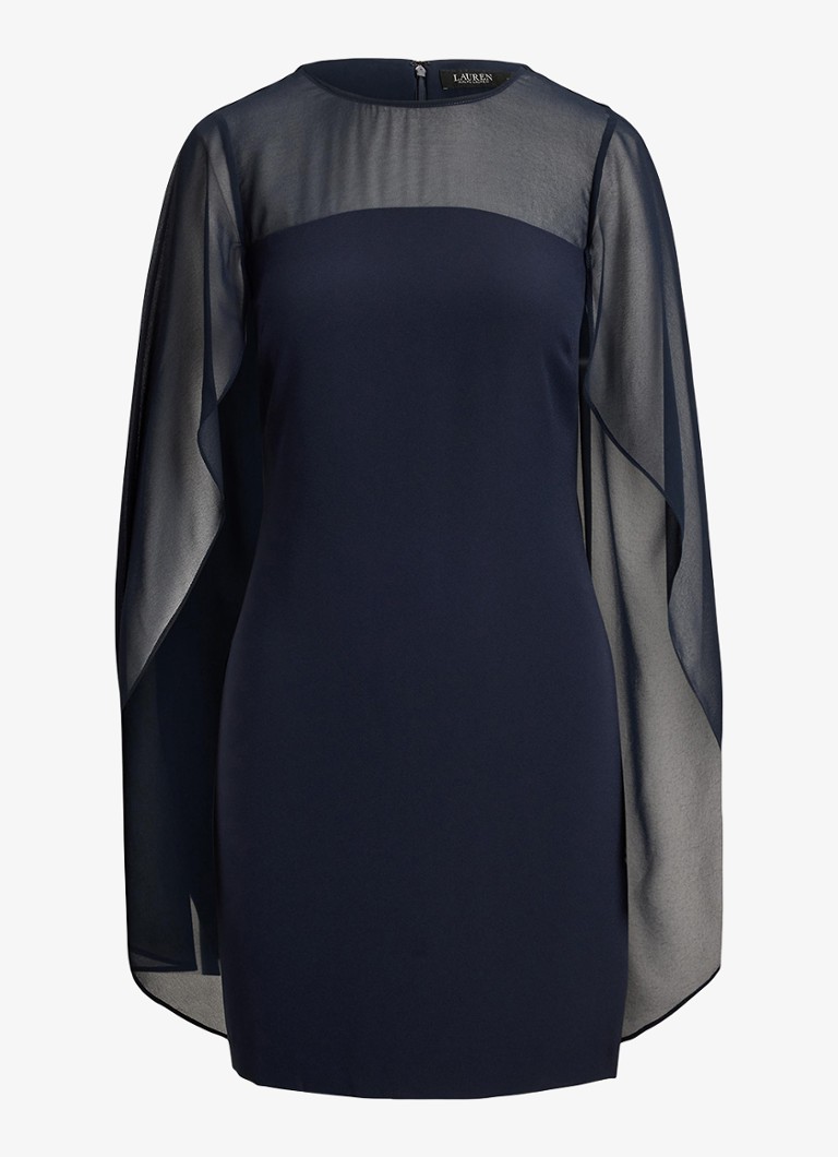 Ralph Lauren Dames Semi-transparante mini jurk met cape in de kleur Lauren Navy / Blauw