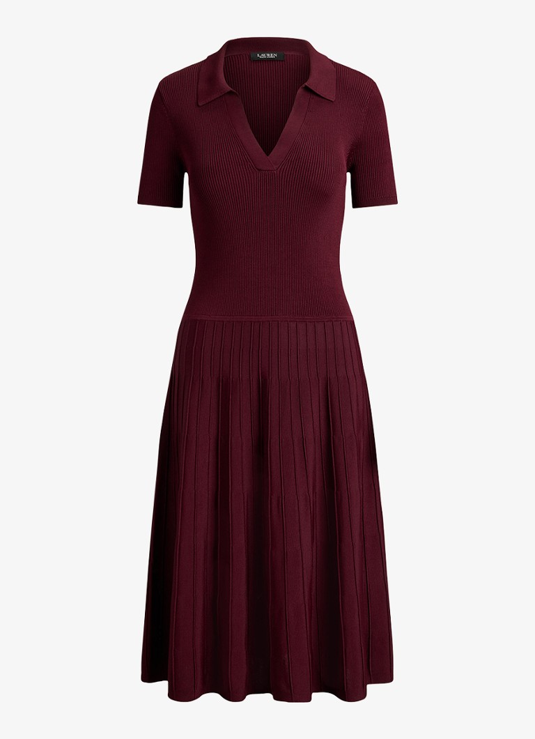 Ralph Lauren Dames Midi jurk met ribstructuur in de kleur Dark Garnet / Bordeauxrood