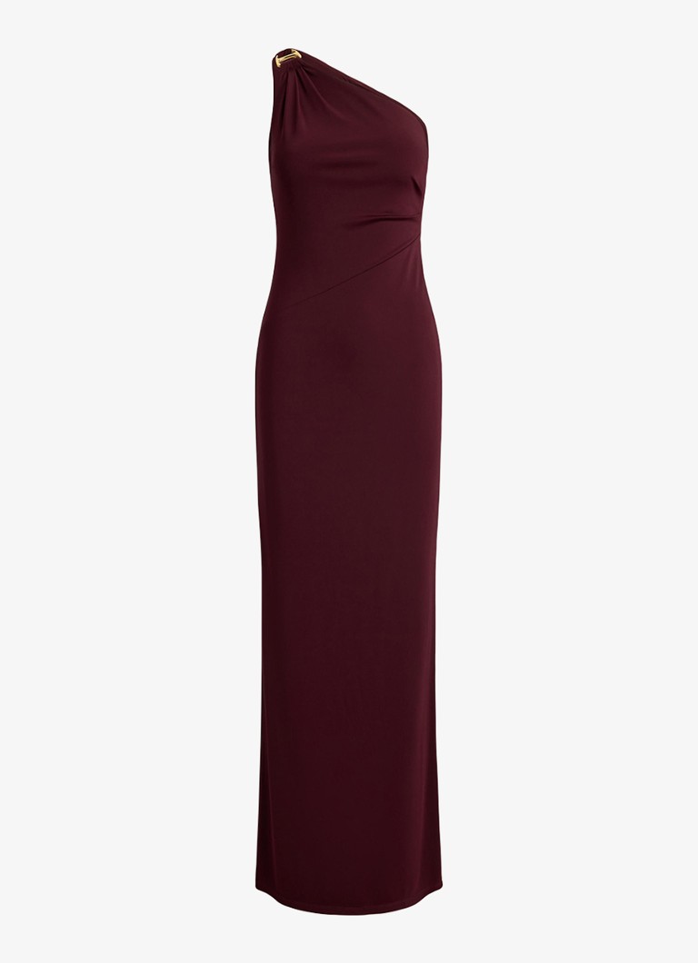 Ralph Lauren Dames One shoulder maxi jurk met gespdetail in de kleur Dark Garnet / Bordeauxrood