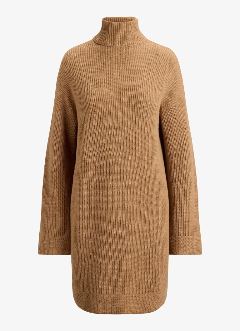 Ralph Lauren Dames Grofgebreide mini trui-jurk in kasjmierblend in de kleur Lauren Camel / Beige