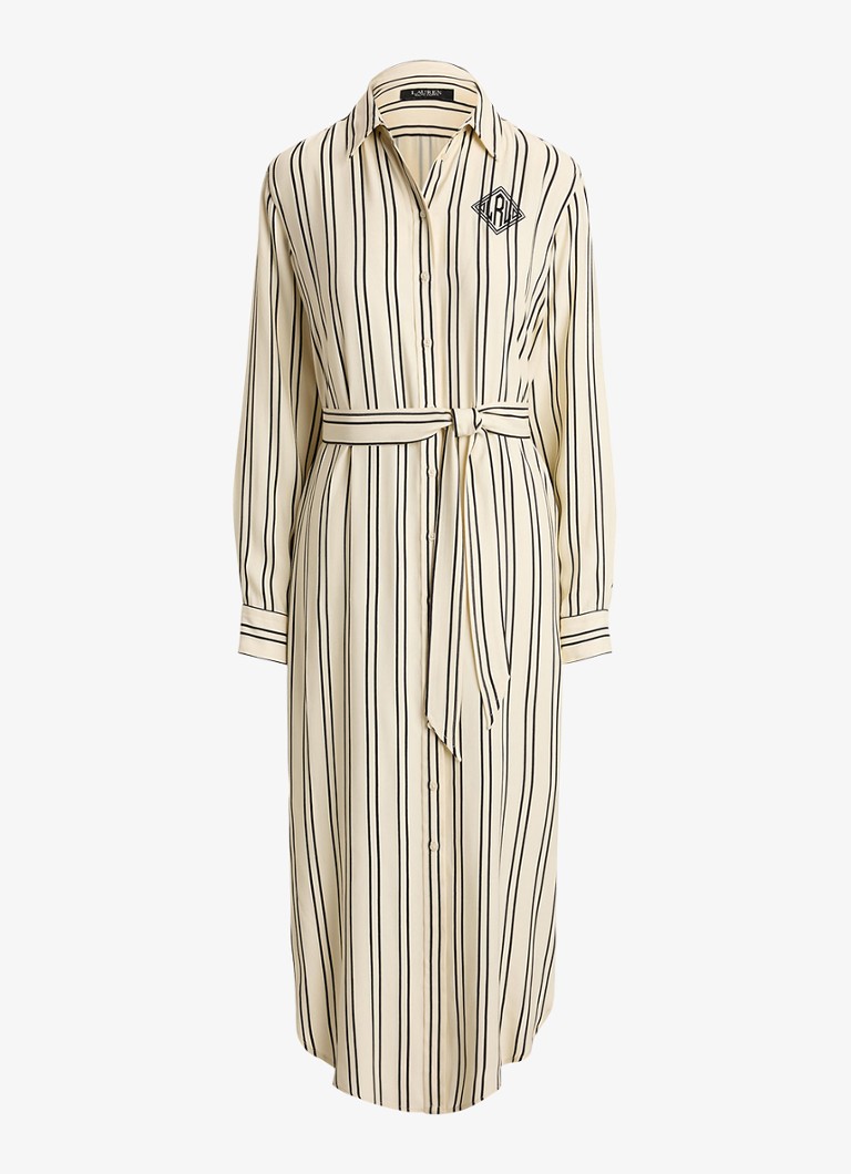 Ralph Lauren Dames Midi blousejurk met streepprint en logoborduring in de kleur Mascarpone Cream/Black / Crème/Zwart