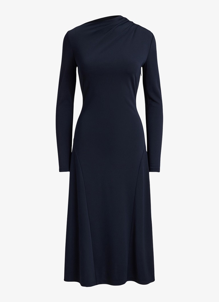 Ralph Lauren Dames Midi jurk met plooidetail in de kleur Lauren Navy / Blauw