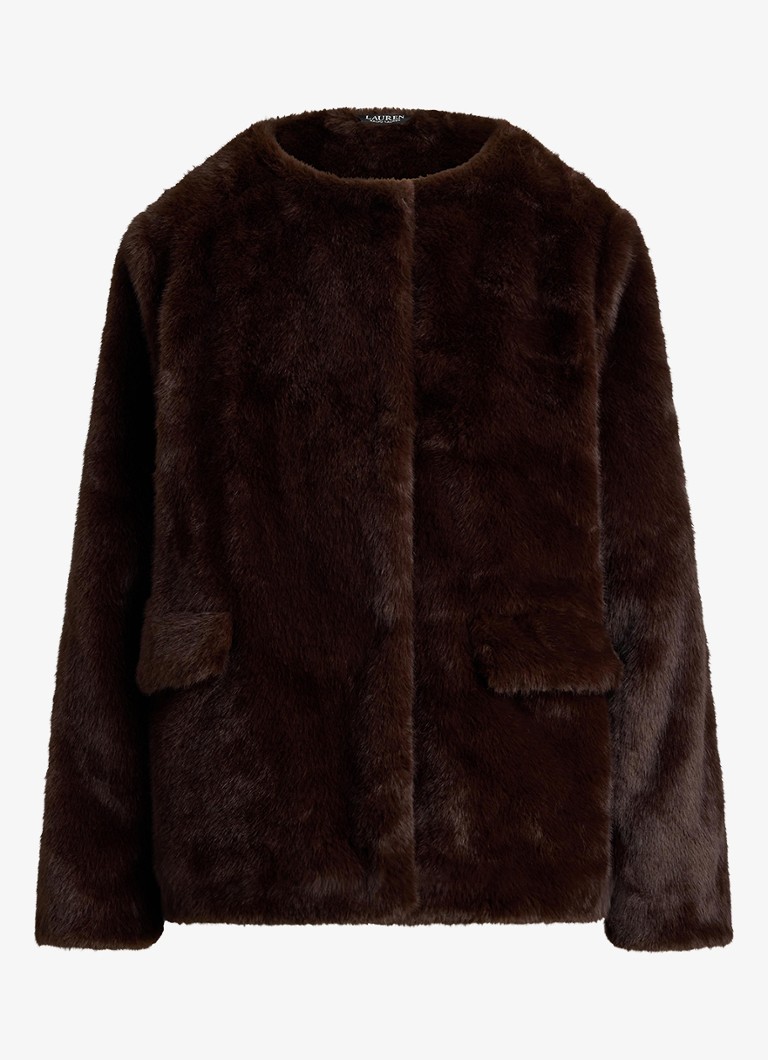 Ralph Lauren Dames Jas van imitatiebont in de kleur Circuit Brown / Bruin