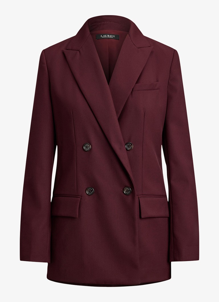 Ralph Lauren Dames Double-breasted blazer in wolblend met klepzakken in de kleur Dark Garnet / Bordeauxrood