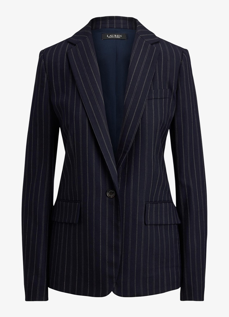 Ralph Lauren Dames Single-breasted blazer in wolblend met streepprint en klepzakken in de kleur Donkerblauw