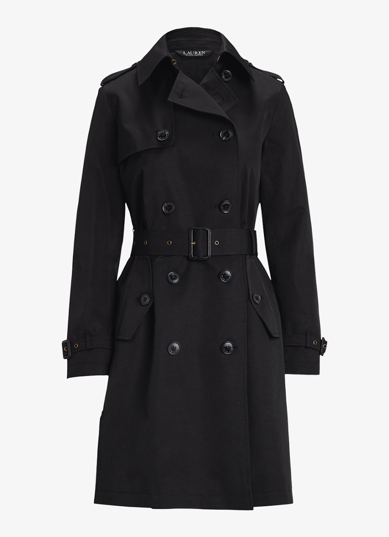 Ralph Lauren Dames Double-breasted trenchcoat met ceintuur in de kleur Zwart