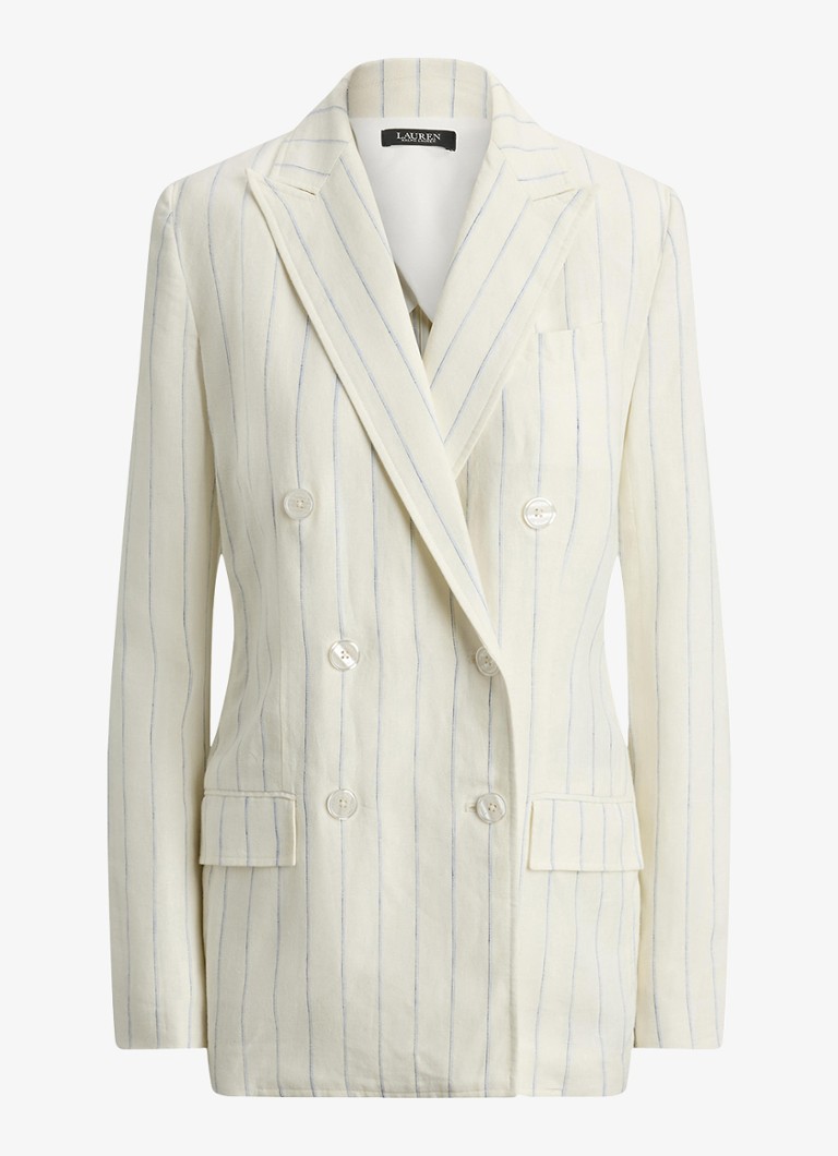 Ralph Lauren Dames Double-breasted blazer van linnen met streepprint in de kleur WHITE/BLUE MULTI-2WXU