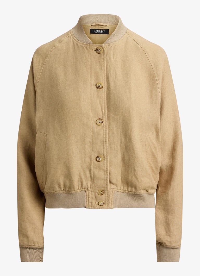 Ralph Lauren Dames Bomberjack van linnen met steekzakken in de kleur Birch Tan / Beige