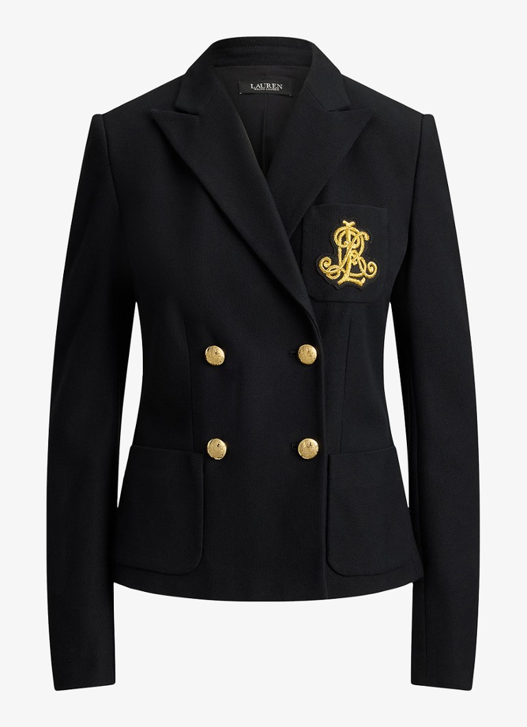 Ralph Lauren Dames Double-breasted blazer met logoborduring in de kleur Zwart