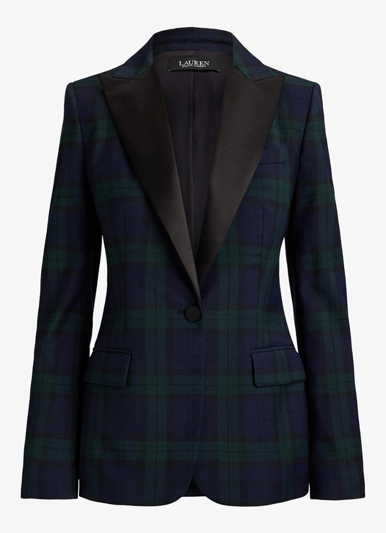 Ralph Lauren Dames Blazer in wolblend met ruitdessin in de kleur Black/Green Multi / Zwart/Groen