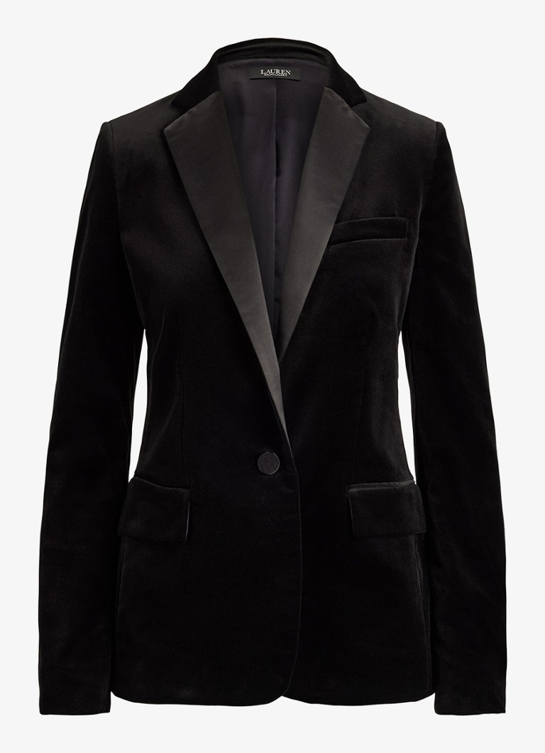 Ralph Lauren Dames Blazer van fluweel met klepzakken in de kleur Black Velvet / Zwart