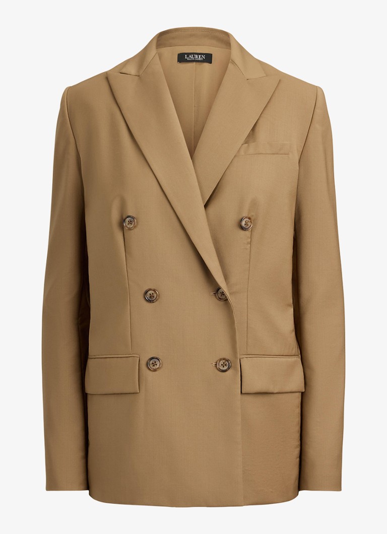 Ralph Lauren Dames Double-breasted blazer van wol met klepzakken in de kleur Honey Tan / Beige