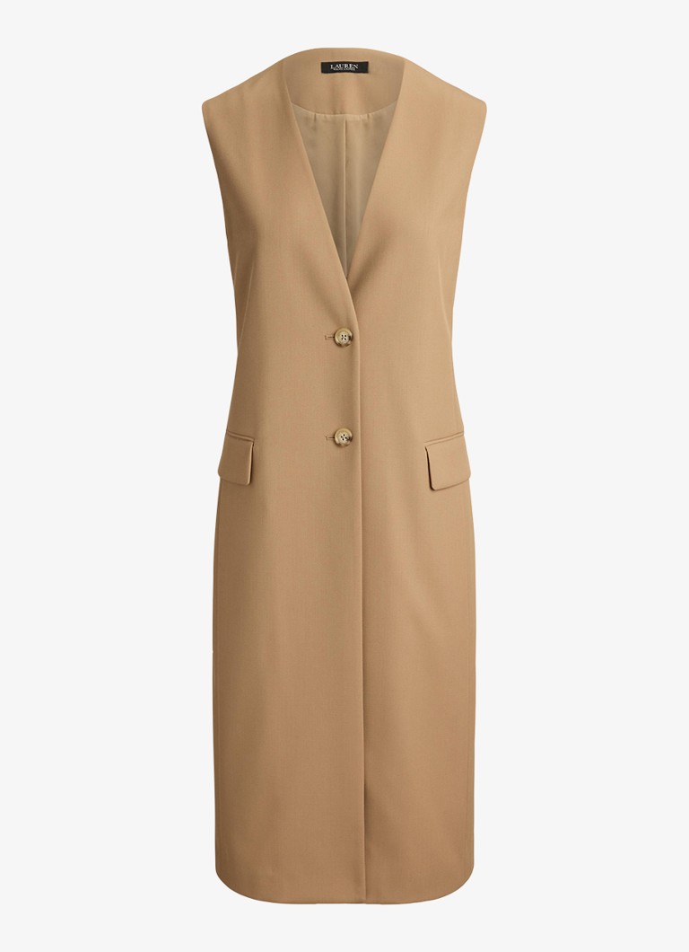 Ralph Lauren Dames Gilet in wolblend met klepzakken in de kleur Lauren Camel / Beige