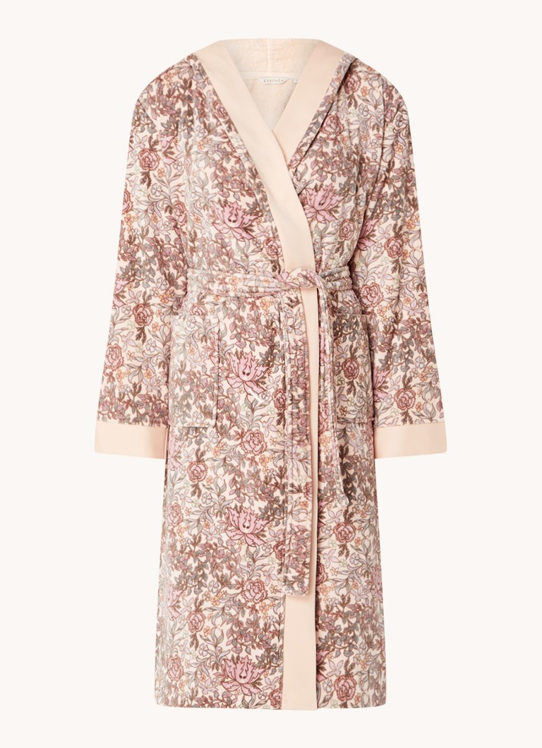 Essenza Dames Perri Ophelia badjas van katoen met bloemenprint in de kleur Lichtroze, maat: XL