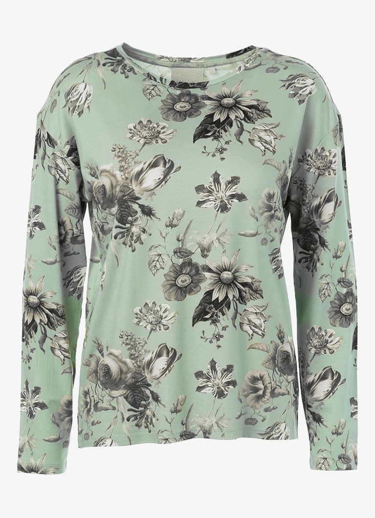 Essenza Dames Denna Florean loungetop met bloemenprint in de kleur Groen, maat: L