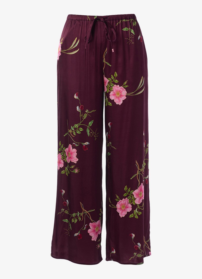 Essenza Dames Ida Maren loungebroek met bloemenprint in de kleur Donkerrood, maat: XL