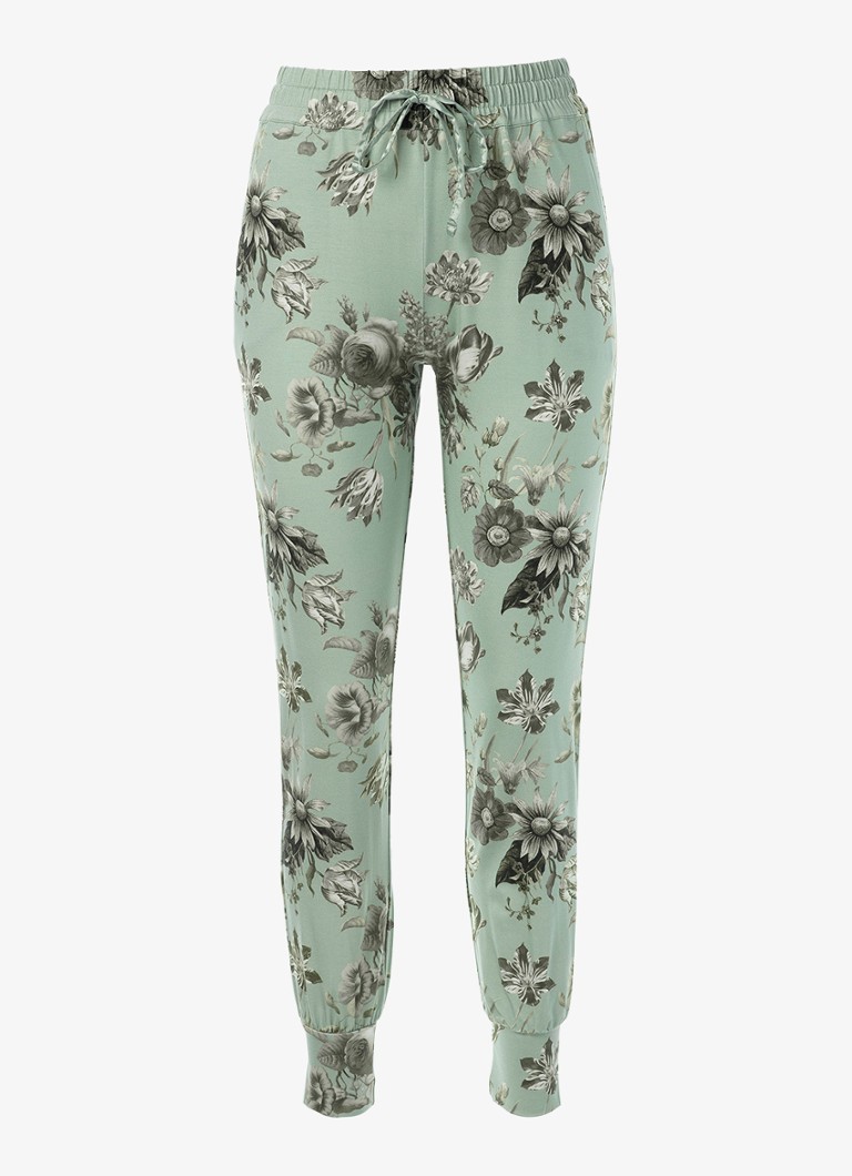 Essenza Dames Jules Florean loungebroek met bloemenprint in de kleur Groen, maat: XL