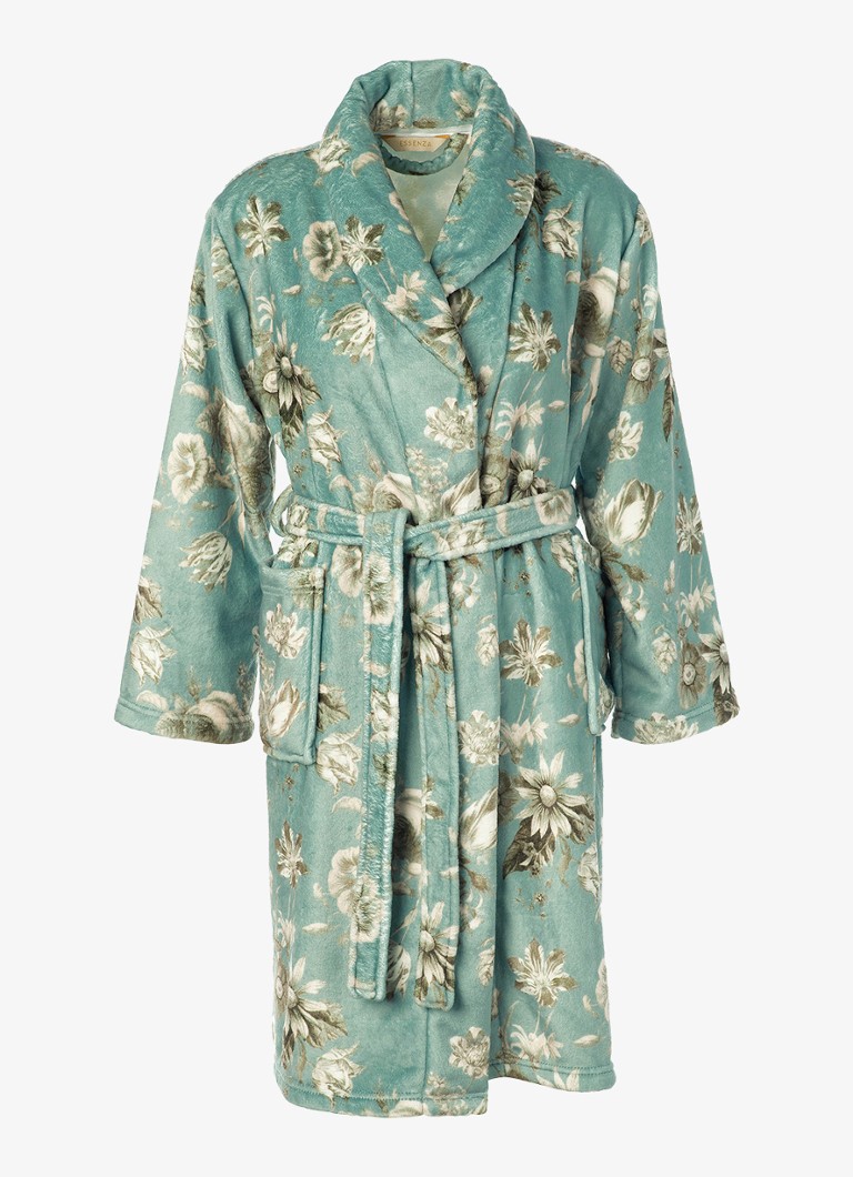 Essenza Dames Steff Florean badjas met bloemenprint in de kleur Groen, maat: XL