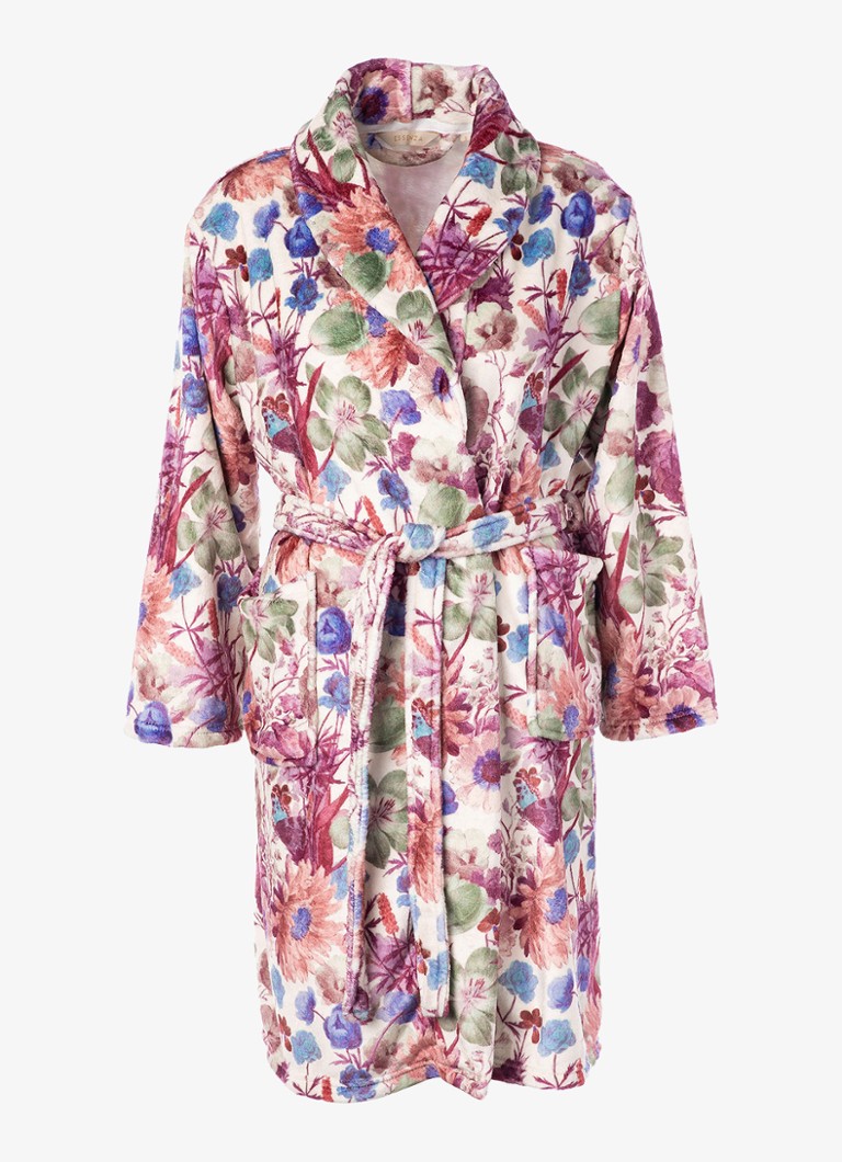 Essenza Dames Steff Violesta badjas met bloemenprint in de kleur Vanillegeel, maat: XL
