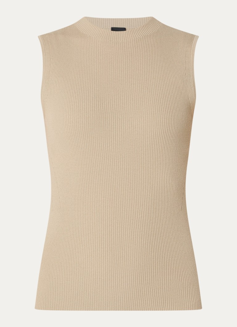 BOSS Dames Feskies ribgebreide top met col in de kleur Beige