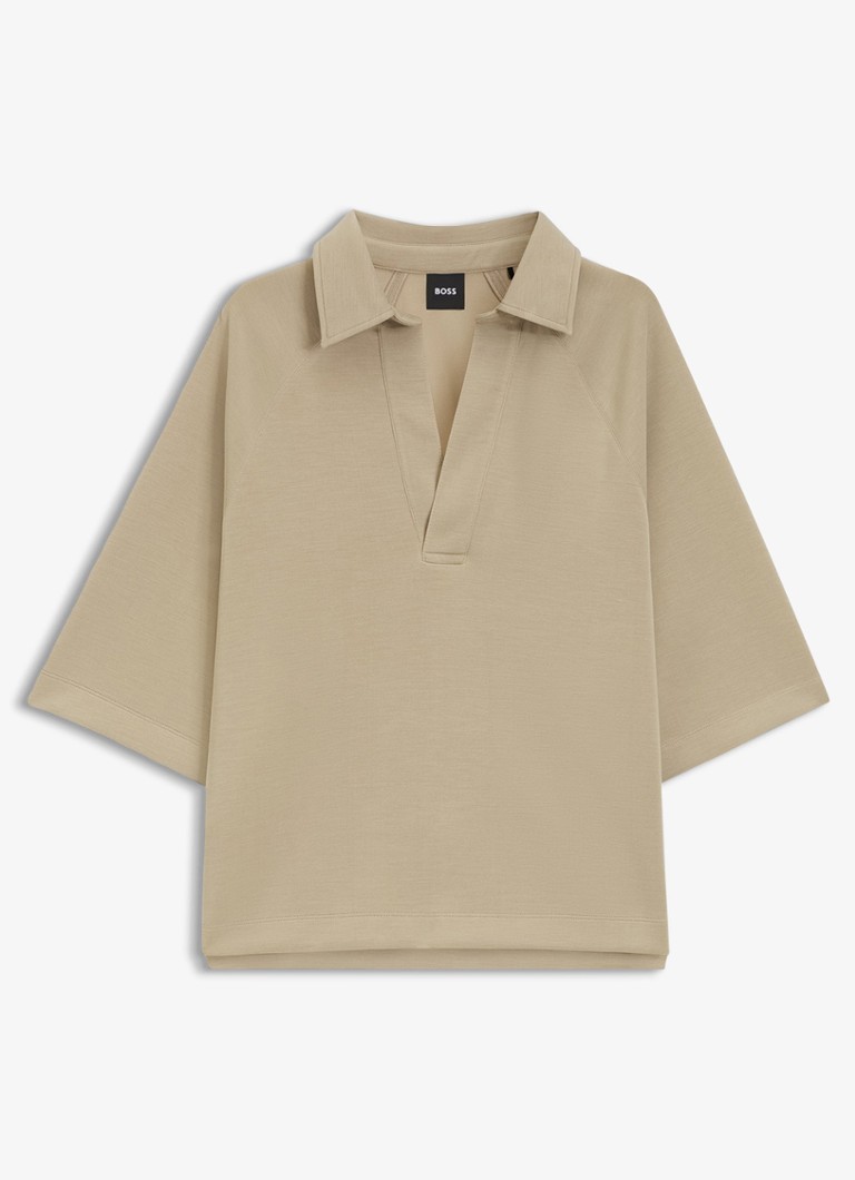 BOSS Dames Oversized fit polo met gemêleerd dessin in de kleur Beige