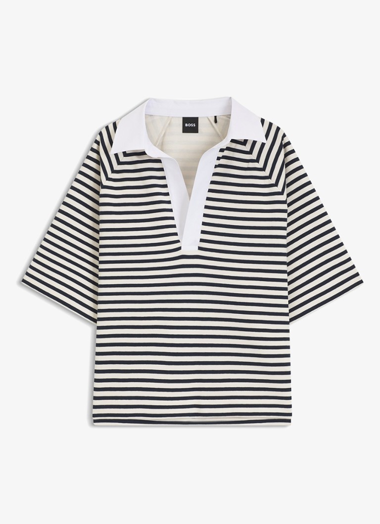 BOSS Dames Oversized fit polo met streepprint in de kleur Wit
