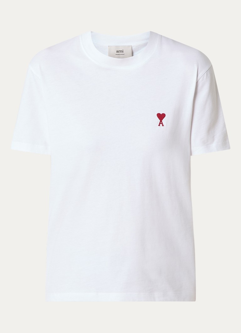 AMI Paris Dames T-shirt van katoen met logoborduring in de kleur Wit, maat: S