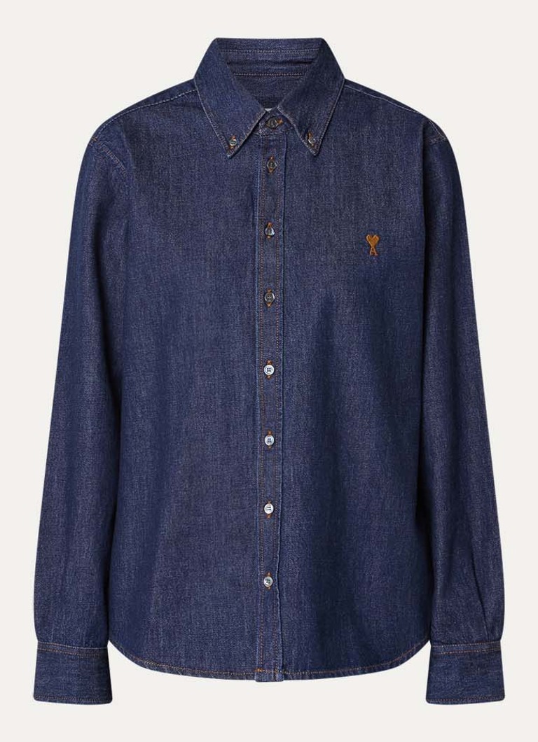 AMI Paris Dames Blouse van denim met logo in de kleur Indigo, maat: M