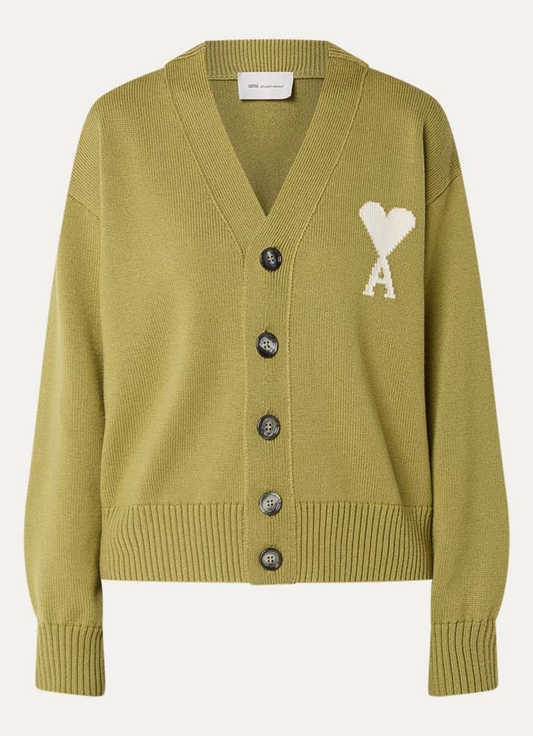 AMI Paris Dames Fijngebreid vest in wolblend met logo in de kleur Lichtgroen, maat: L