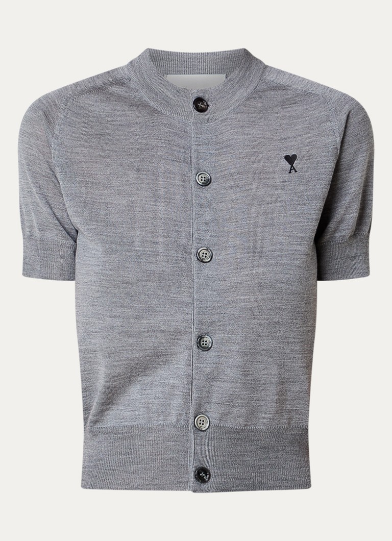 AMI Paris Dames Fijngebreid vest van merino wol met logo in de kleur Middengrijs, maat: S