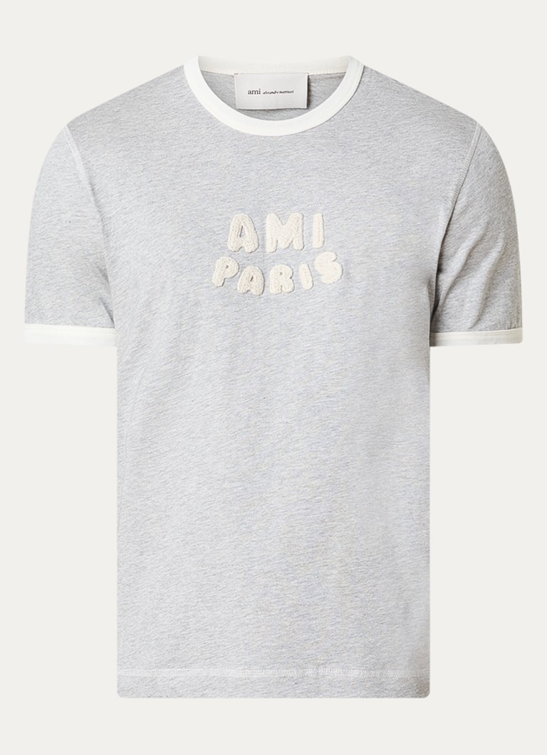 AMI Paris Dames T-shirt met logoborduring in de kleur Grijsmele, maat: XS
