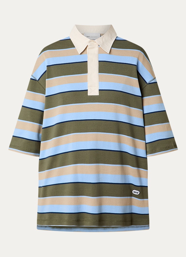AMI Paris Dames Oversized polo met streepprint in de kleur Mosgroen, maat: XS