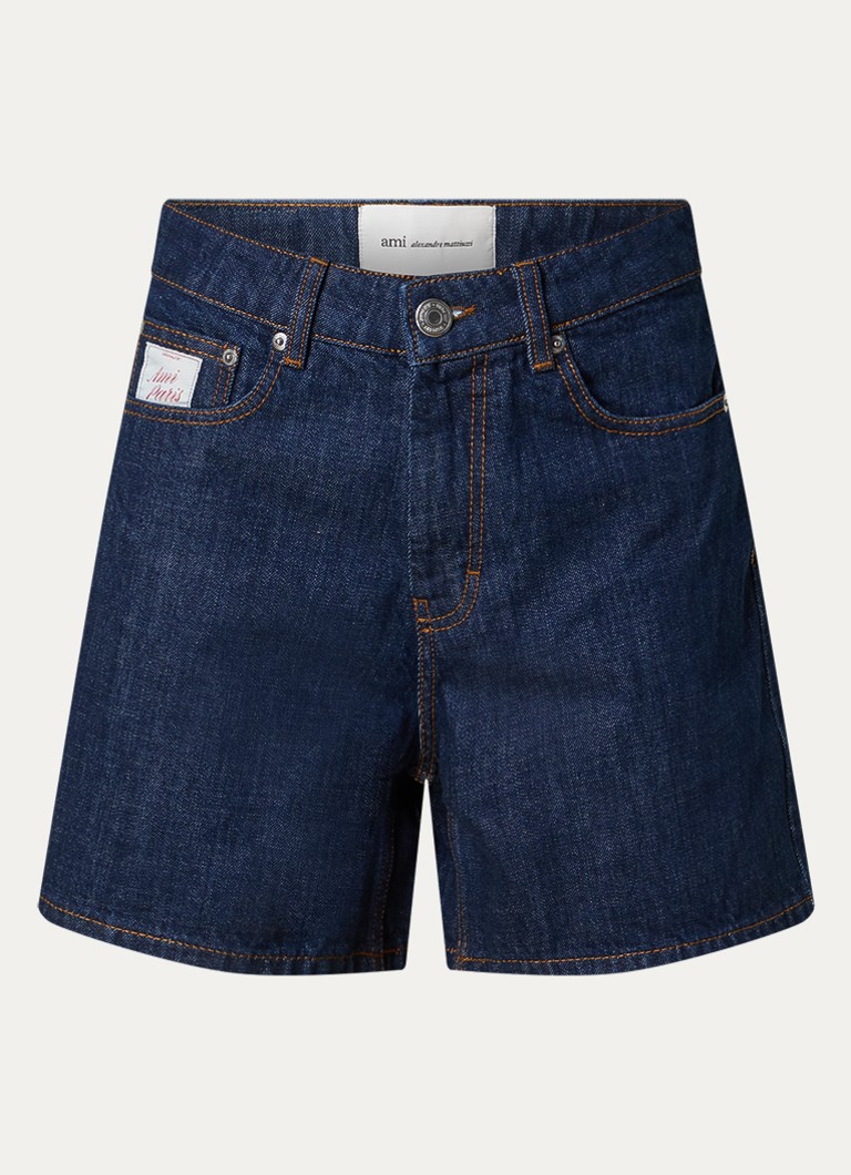 AMI Paris Dames High waist loose fit korte broek van denim in de kleur Indigo, maat: W 26