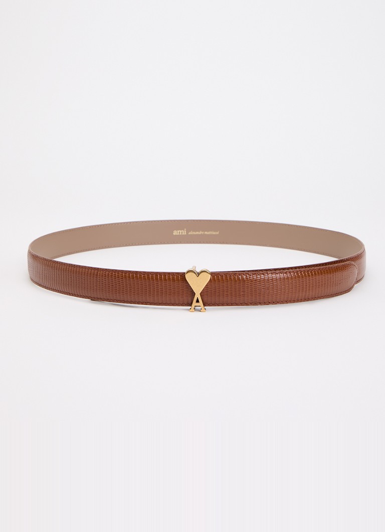 Ami Paris Dames Riem van leer met structuur in de kleur Cognac, maat: 95