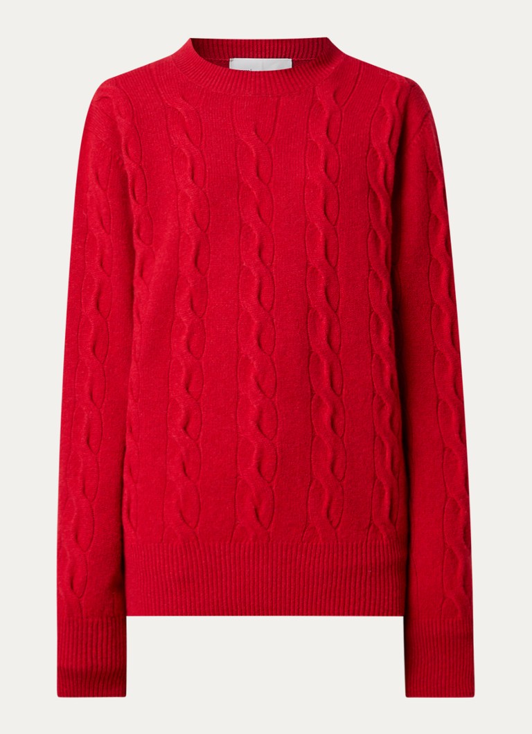 Ami Paris Dames Kabelgebreide trui van merino wol in de kleur Rood, maat: S