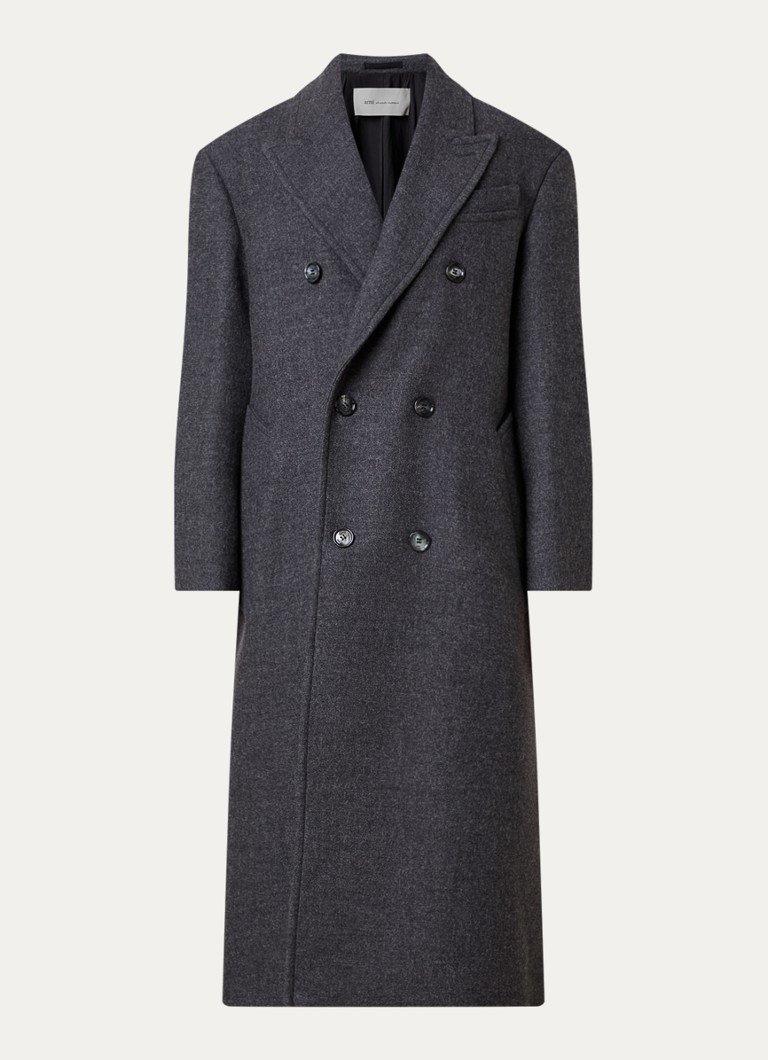 Ami Paris Dames Double-breasted mantel van wol met steekzakken in de kleur Antraciet, maat: 40