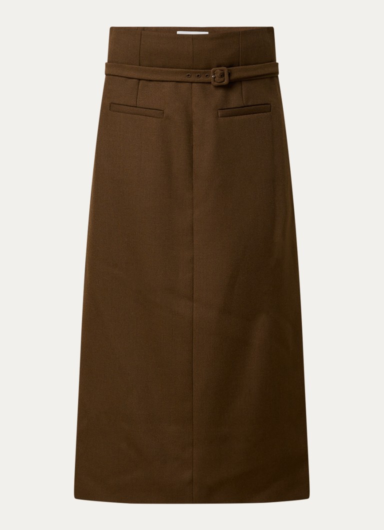 Ami Paris Dames Midi kokerrok met paspelzakken in de kleur Bruin, maat: 40