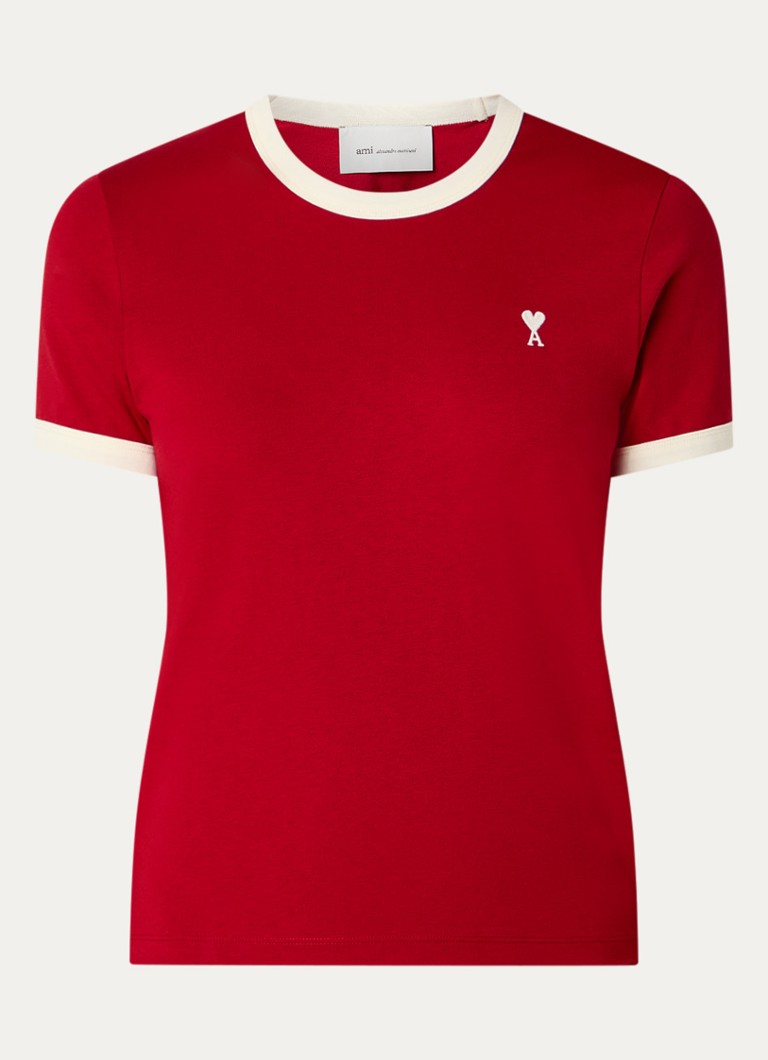 AMI Paris Dames T-shirt met logoborduring in de kleur Rood, maat: XS