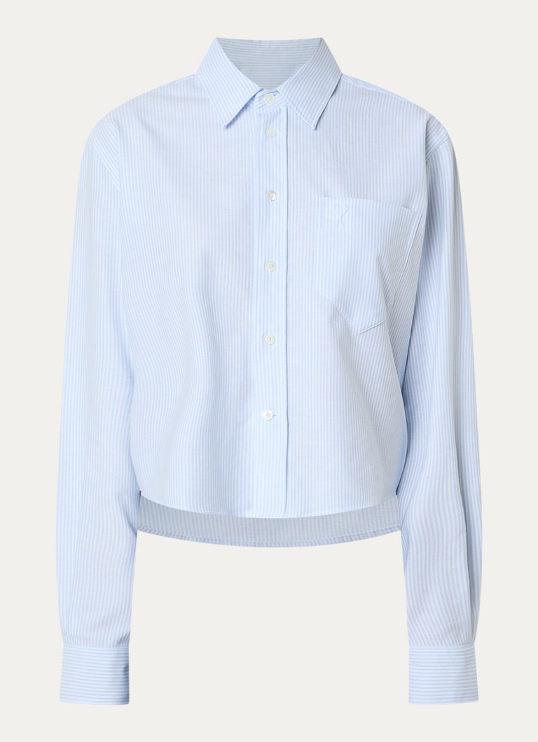 AMI Paris Dames Cropped blouse met streepprint in de kleur Lichtblauw, maat: 38