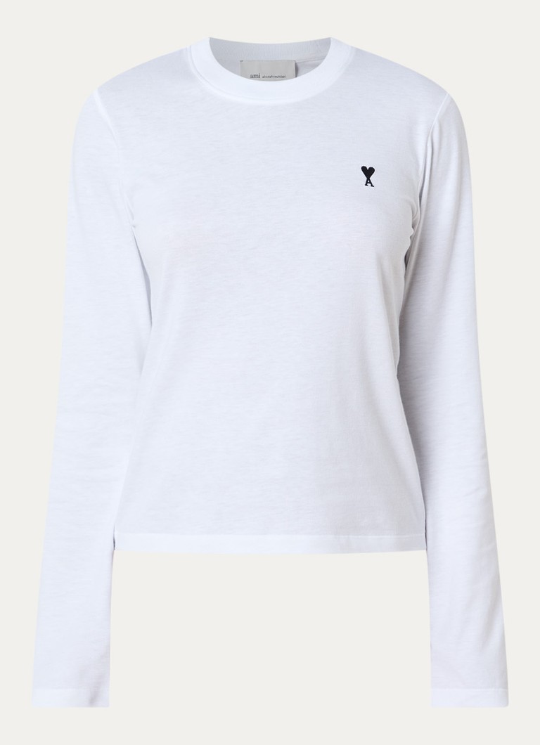 AMI Paris Dames Longsleeve met logoborduring in de kleur Wit, maat: L