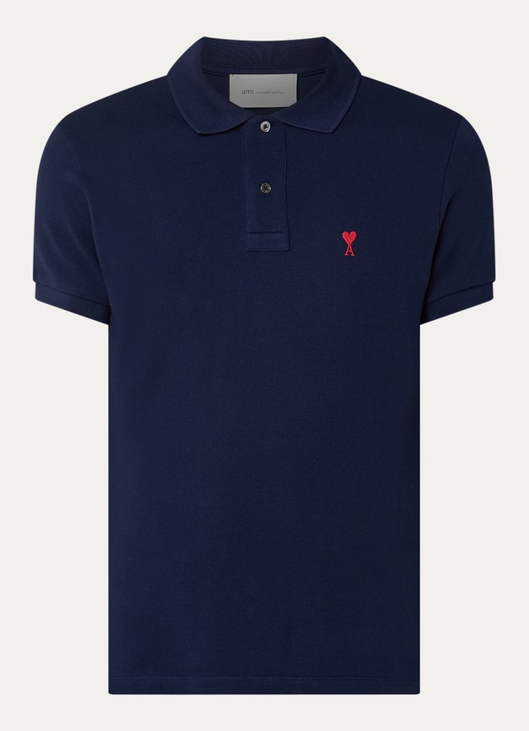 AMI Paris Heren Regular fit polo met logo in de kleur Donkerblauw, maat: S