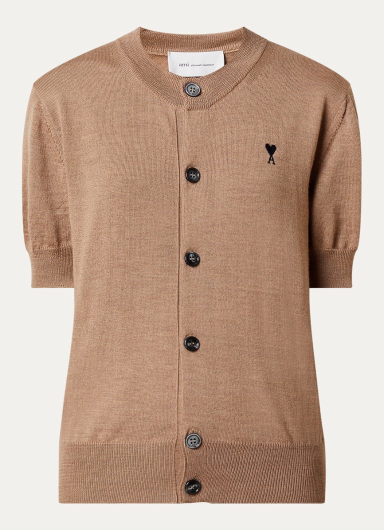Ami Paris Dames Fijngebreide vest van merino wol in de kleur Camel, maat: L