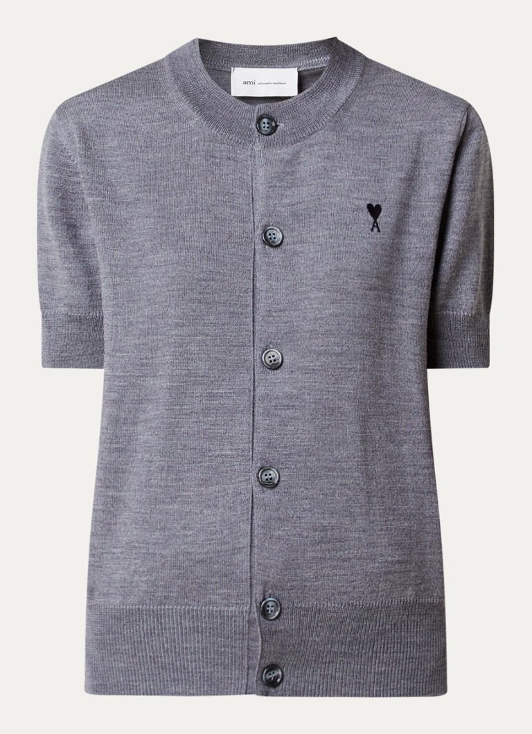 Ami Paris Dames Quota fijngebreid vest van merino wol met logoborduring in de kleur Grijs, maat: L