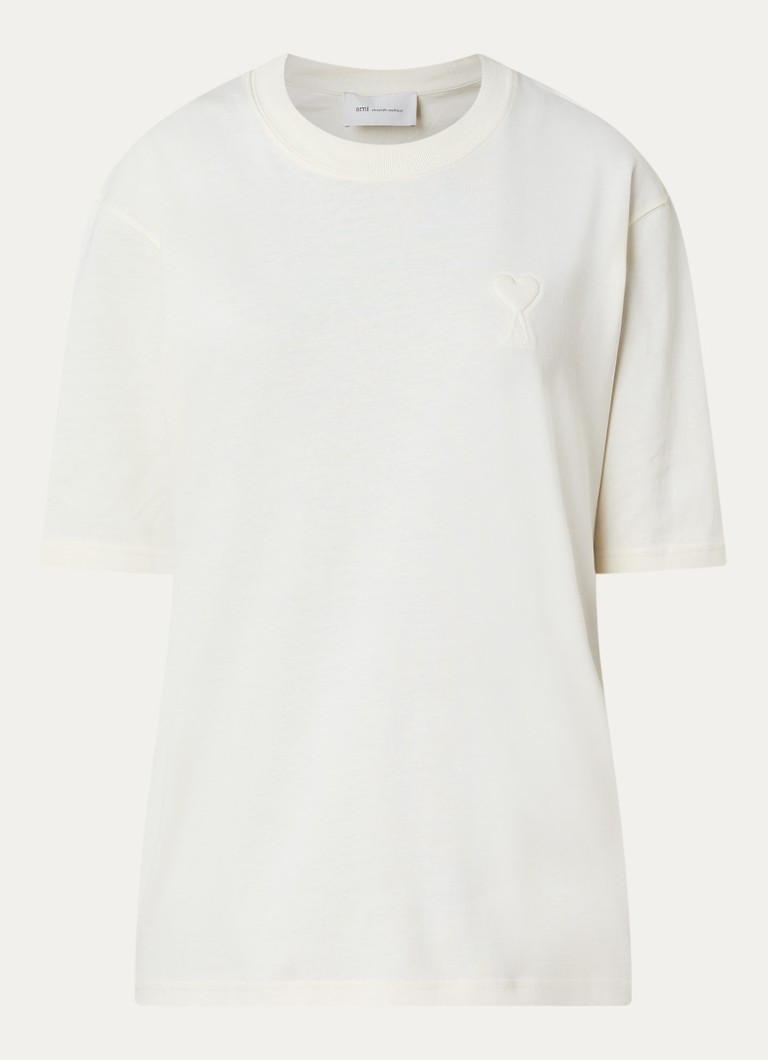 Ami Paris Dames T-shirt met logo in de kleur Gebroken wit, maat: L