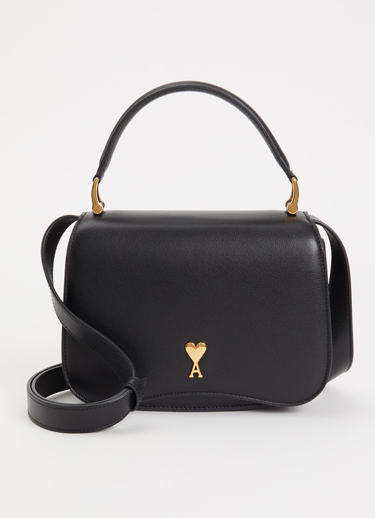 AMI Paris Dames Paris Paris handtas van leer met logo en afneembare schouderriem in de kleur Zwart, maat: ONE SIZE