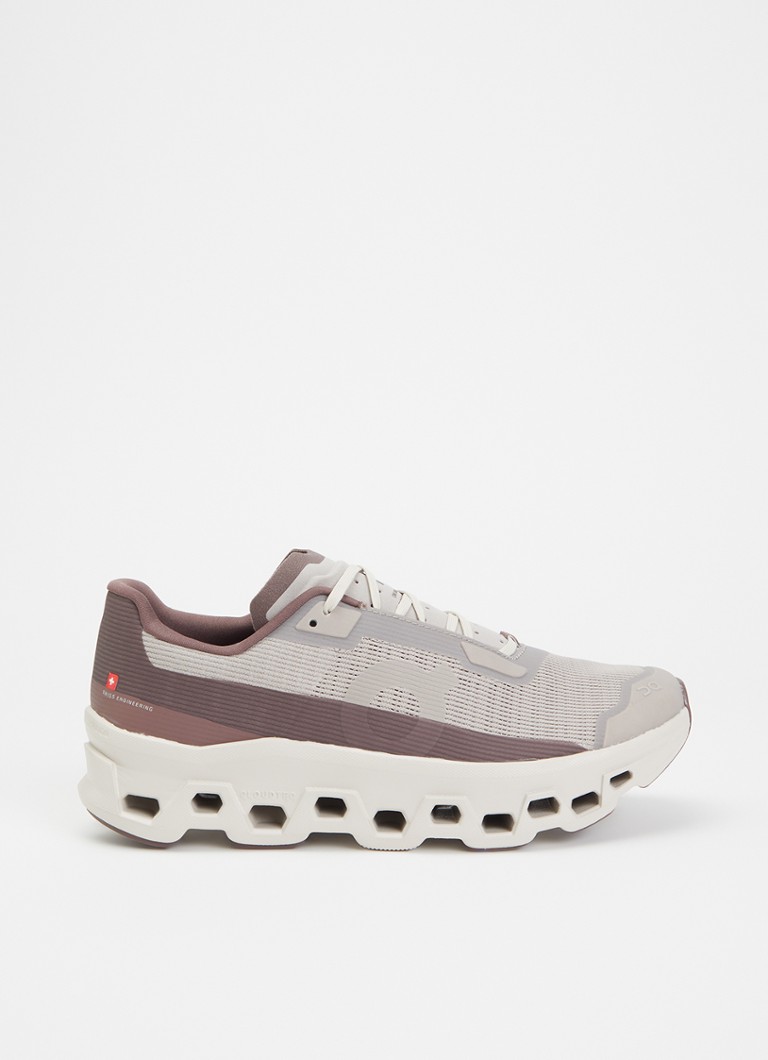 On Dames Cloudmonster Void sneaker van mesh met gebreid bovenwerk in de kleur Taupe, maat: 40