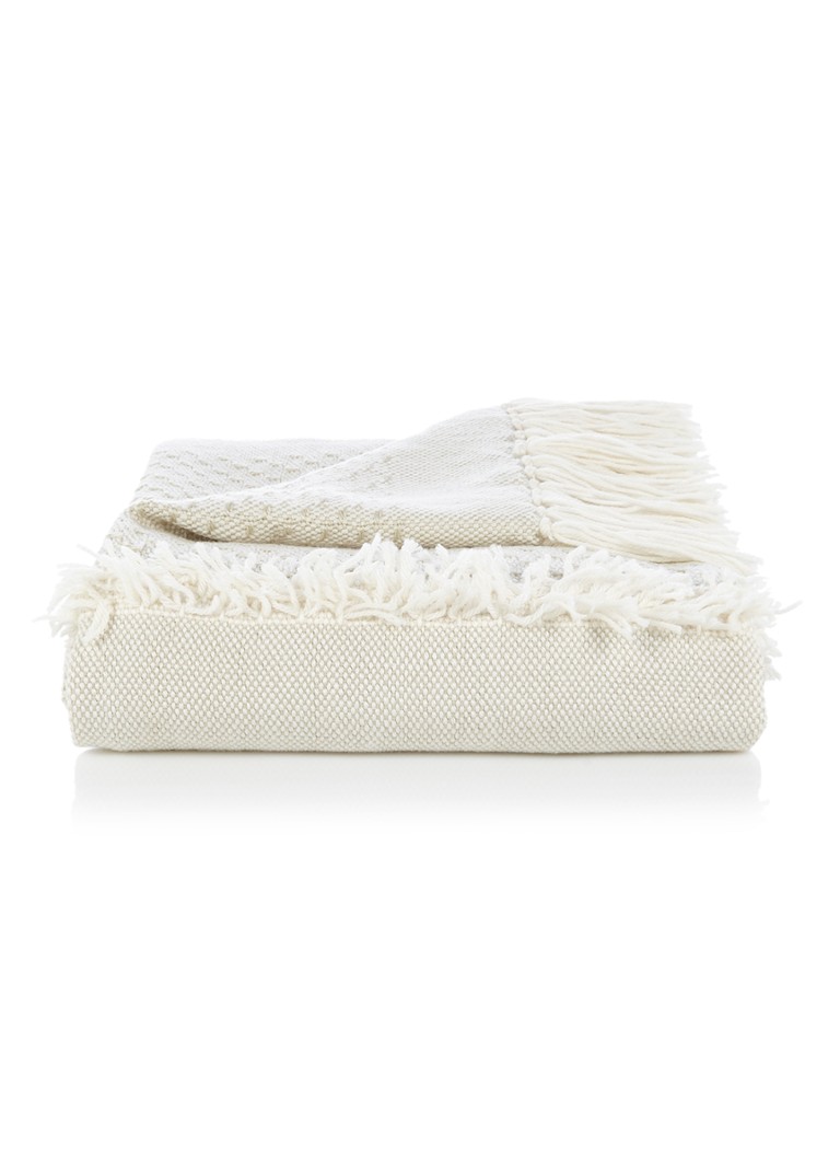 Malagoon Fringe plaid in wolblend 150 x 125 cm Gebroken wit - Deal