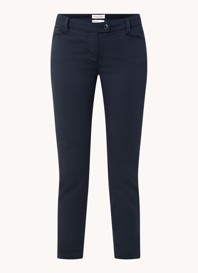 Marc O'Polo Dames Laxa mid waist skinny fit pantalon in katoenblend in de kleur Donkerblauw