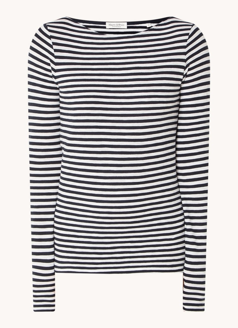 Marc O'Polo Dames Longsleeve met streepprint en boothals in de kleur Donkerblauw