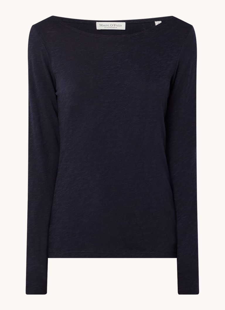 Marc O'Polo Dames Longsleeve met boothals in de kleur Donkerblauw